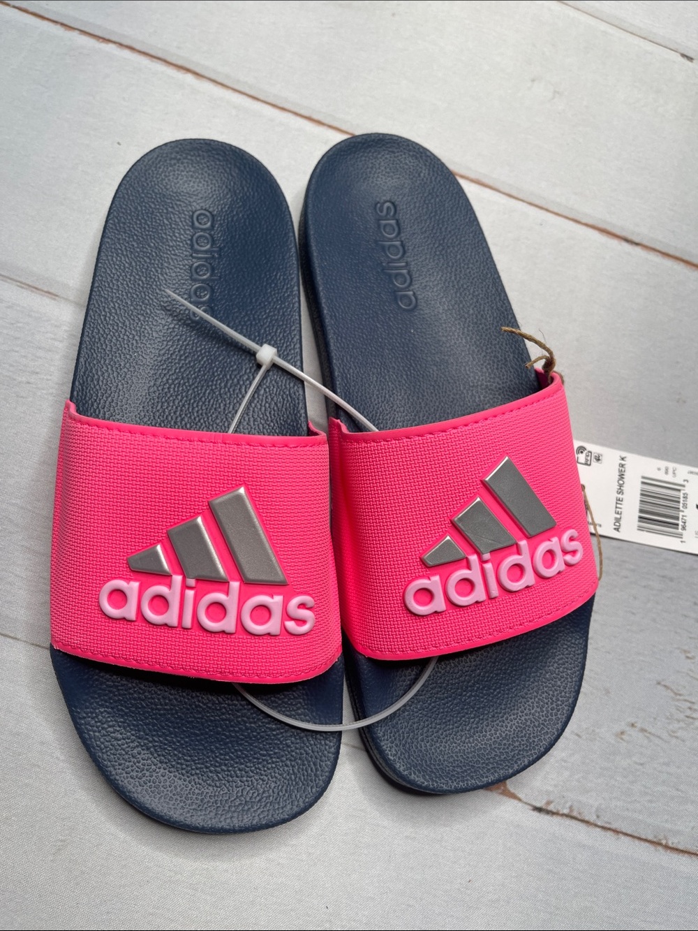 Adidas Slides 6 Women’s Pink Navy Blue Sandals Slippers New Logo Adilette Shower